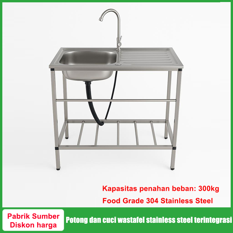 Wastafel Stainless Steel Terpadu untuk Memotong & Mencuci Sayuran Kokoh Tahan Lama Mudah Dibersihkan