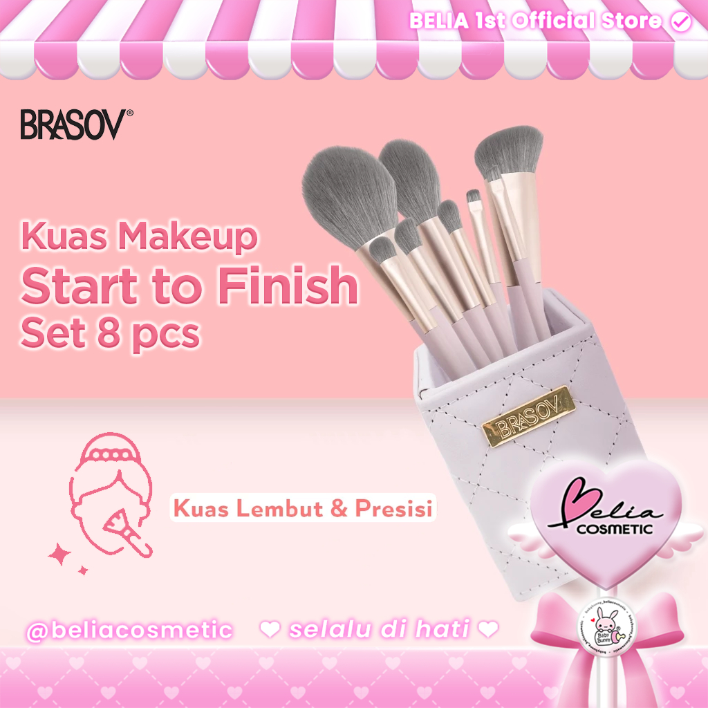❤ BELIA ❤ BRASOV Kuas Makeup Start to Finish Set 8 PCS Brush Set Dengan Holder