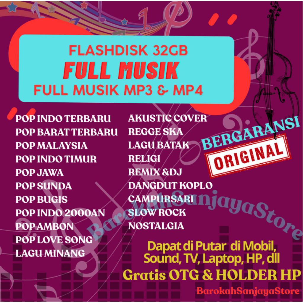FLASH DISK LAGU AUDIO VIDEO UNTUK MOBIL, TV DAN SPEAKER BONUS OTG DAN HOLDER HP