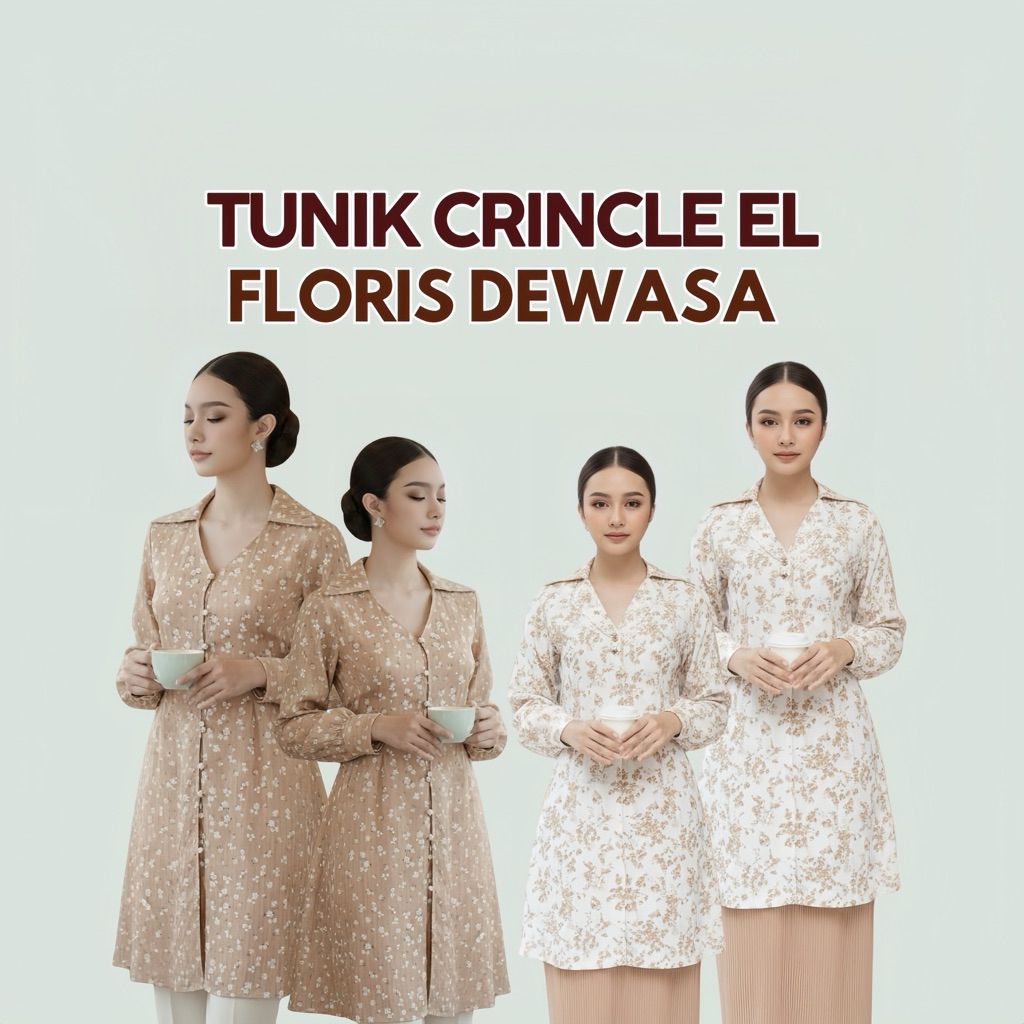 TUNIK FLORIS KEKINIAN TUNIK BAHAN CRINKLE MOTIF PREMIUM