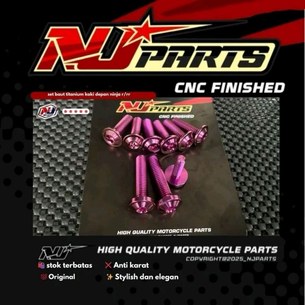 set baut kaki depan ninja r/rr original titanium anti karat harga sudah satu set isi 9 baut