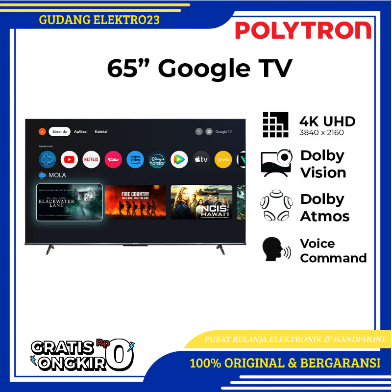 TV POLYTRON 65 Inc 4K UHD Smart Google TV  PLD 65UG5959 FREE ONGKIR BANDAR LAMPUNG