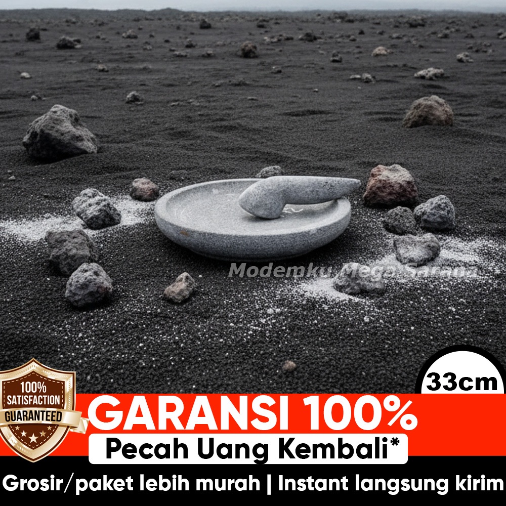 Cobek Batu Asli Original + Ulekan Munthu Muntu Muntilan Merapi - 33 cm | Gerabahku Jogja