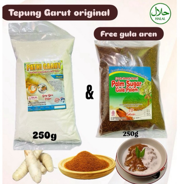 PROMO| Tepung Pati Garut Asli 250 gram free Gula Aren Bubuk 250 gram / Gula semut bubuk BPOM