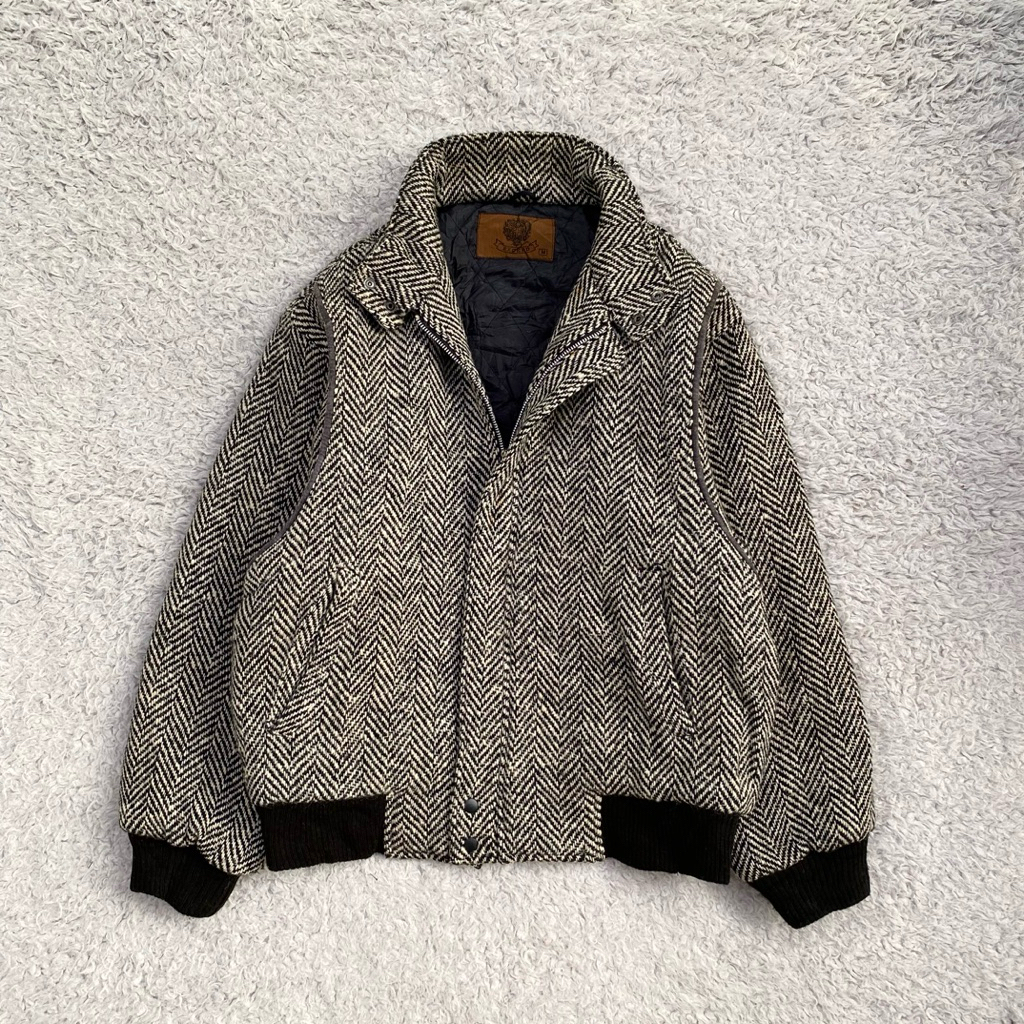 VINTAGE JACKET EXCEED TWEED WOOL OXFORD HERRINGBONE – CLASSIC BLACK & WHITE HERITAGE STYLE - vintage