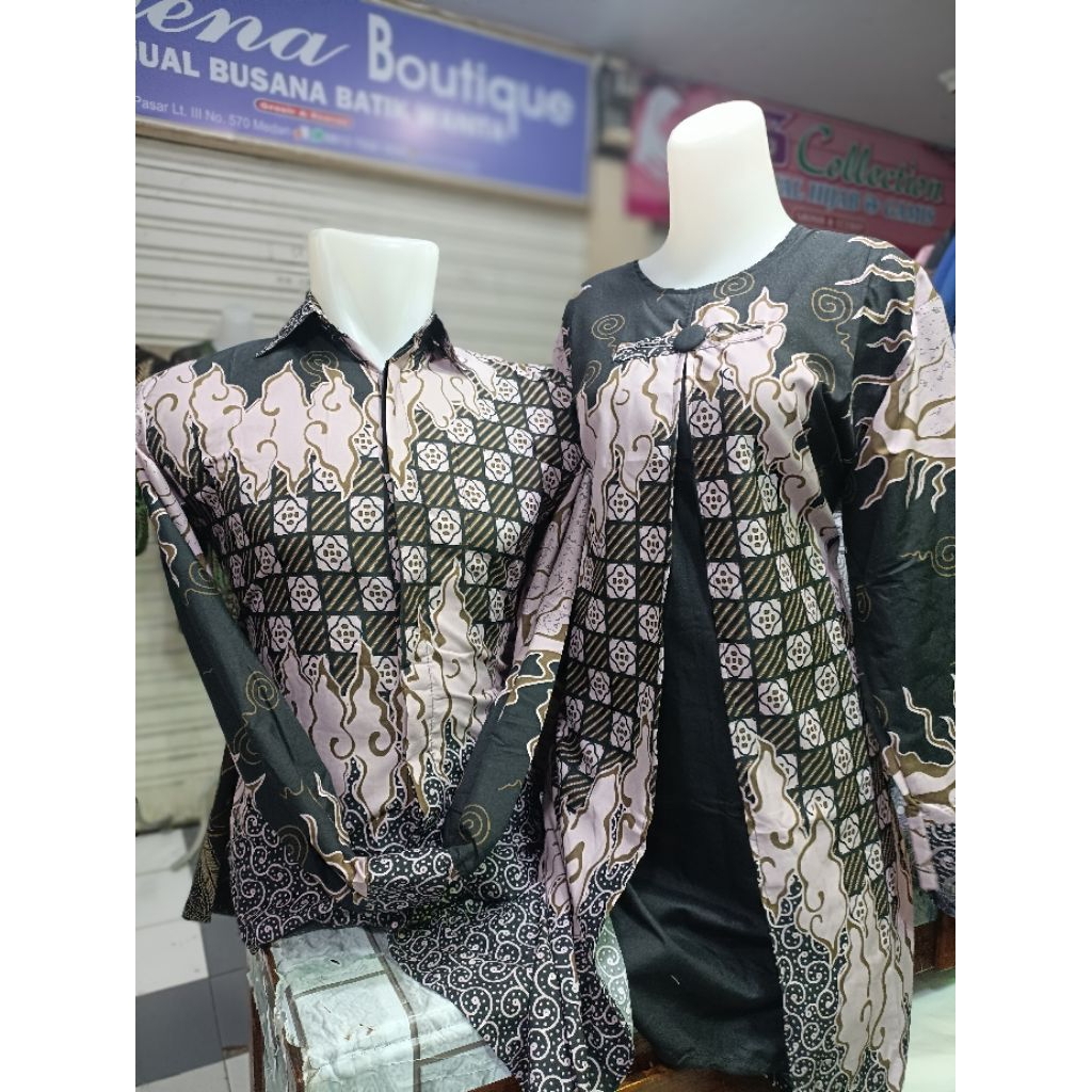 Couple Batik wanita dan pria murah Medan Tunik belah Tunik Reslating kemeja panjang panjang