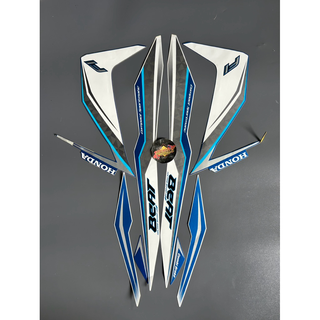 STRIPING STIKER BEAT FI ISS IDLING STOP 2017 PUTIH BIRU ORIGINAL