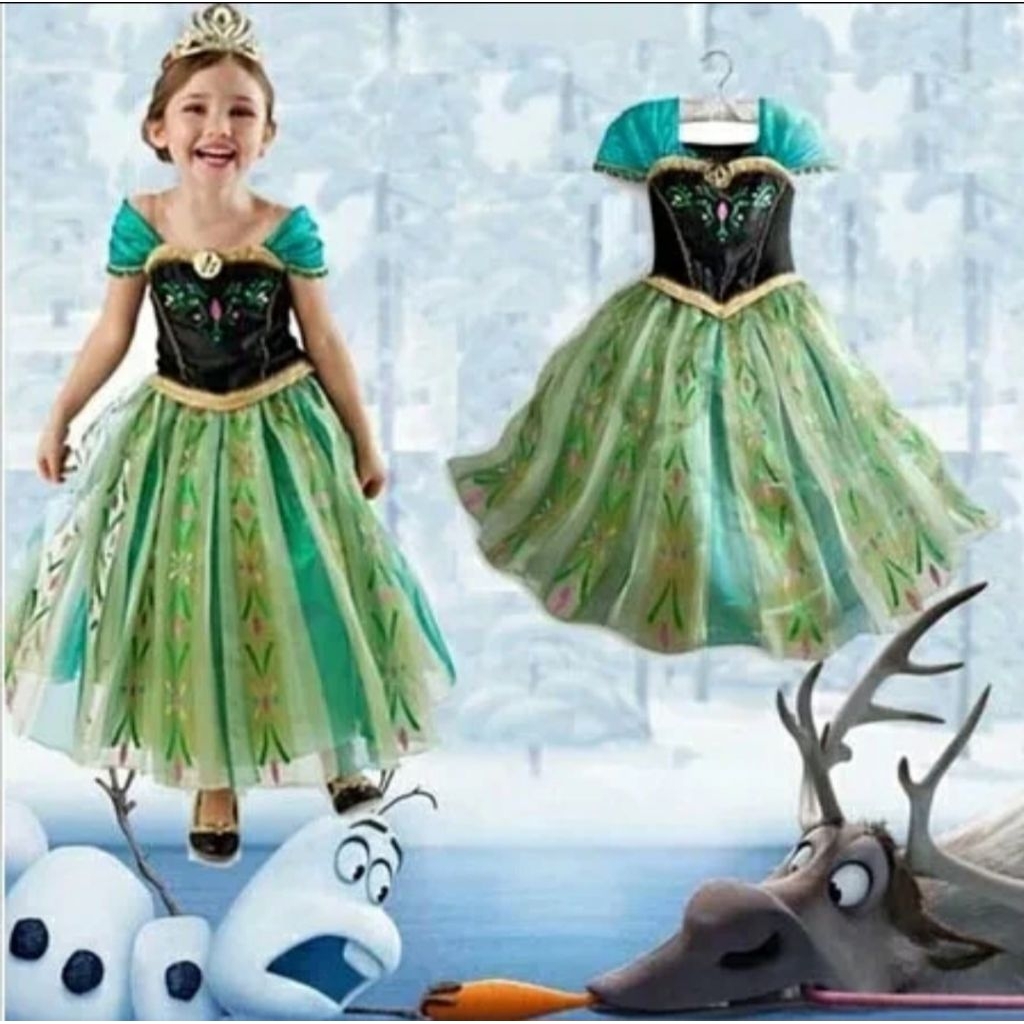 Baju kostum anna disney frozen dress anak perempuan 8-12 tahun