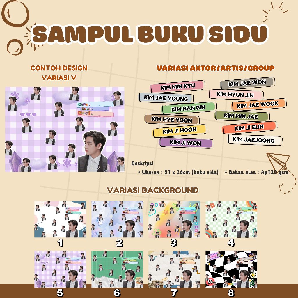 SAMPUL BUKU UKURAN SIDU I KPOP I DRAKOR I DRACIN I KIM HAN BIN I KIM HYE YOON I KIM HYUN JIN I KIM J