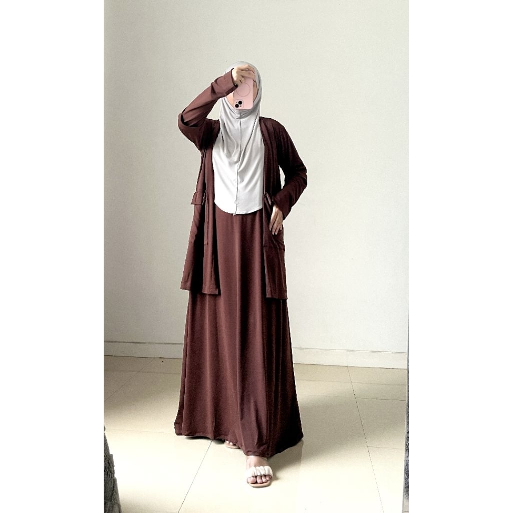 Hafisa One Set Cardigan Dress Premium - Gamis Wanita Cardigan Blazer Outer  Lepas Pasang - Dhuha Set