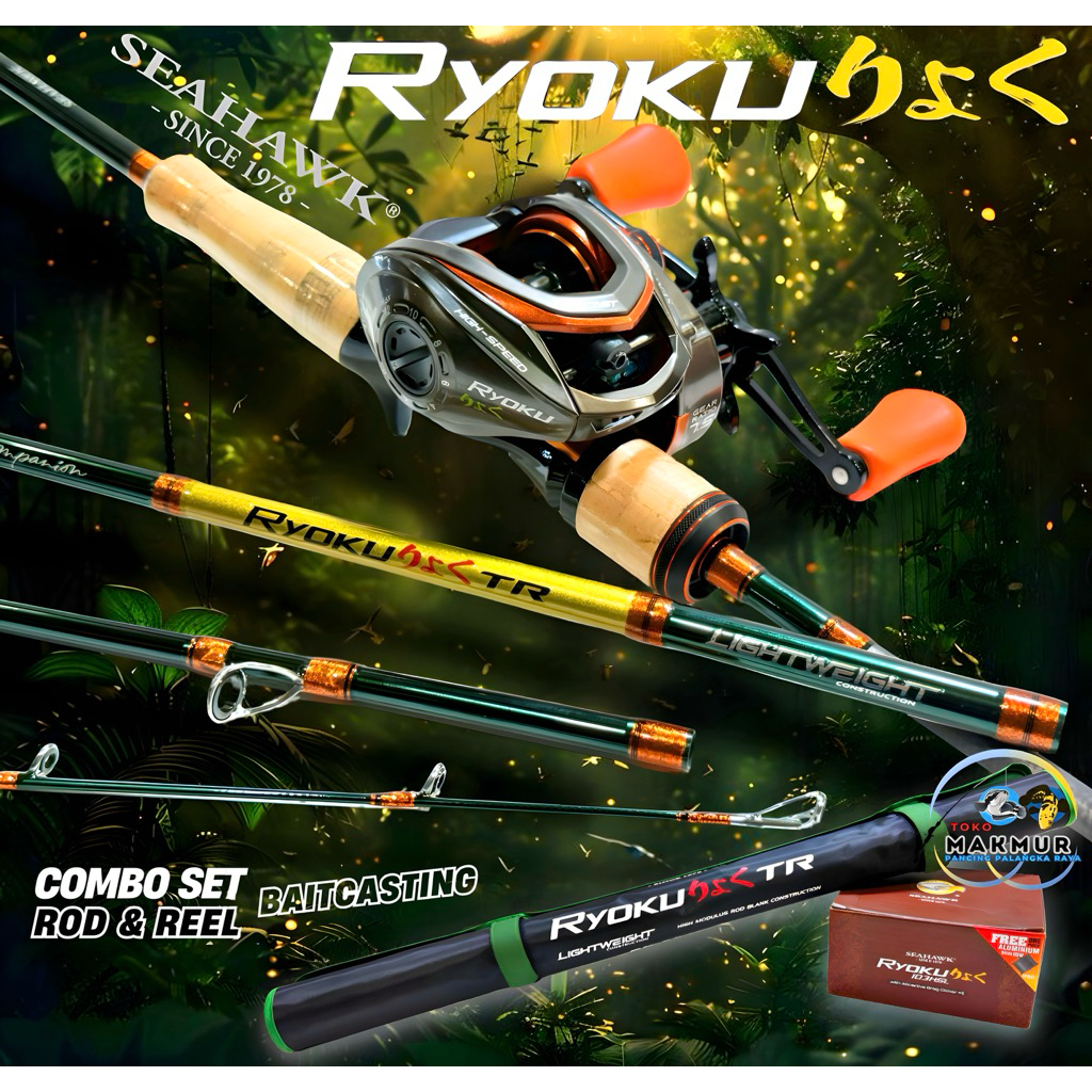 JORAN SET BC SEAHAWK RYOKU | Type Joran Travel Rod RYOKU | Reel RYOKU 103 HSL Ratio 7 Handle kiri