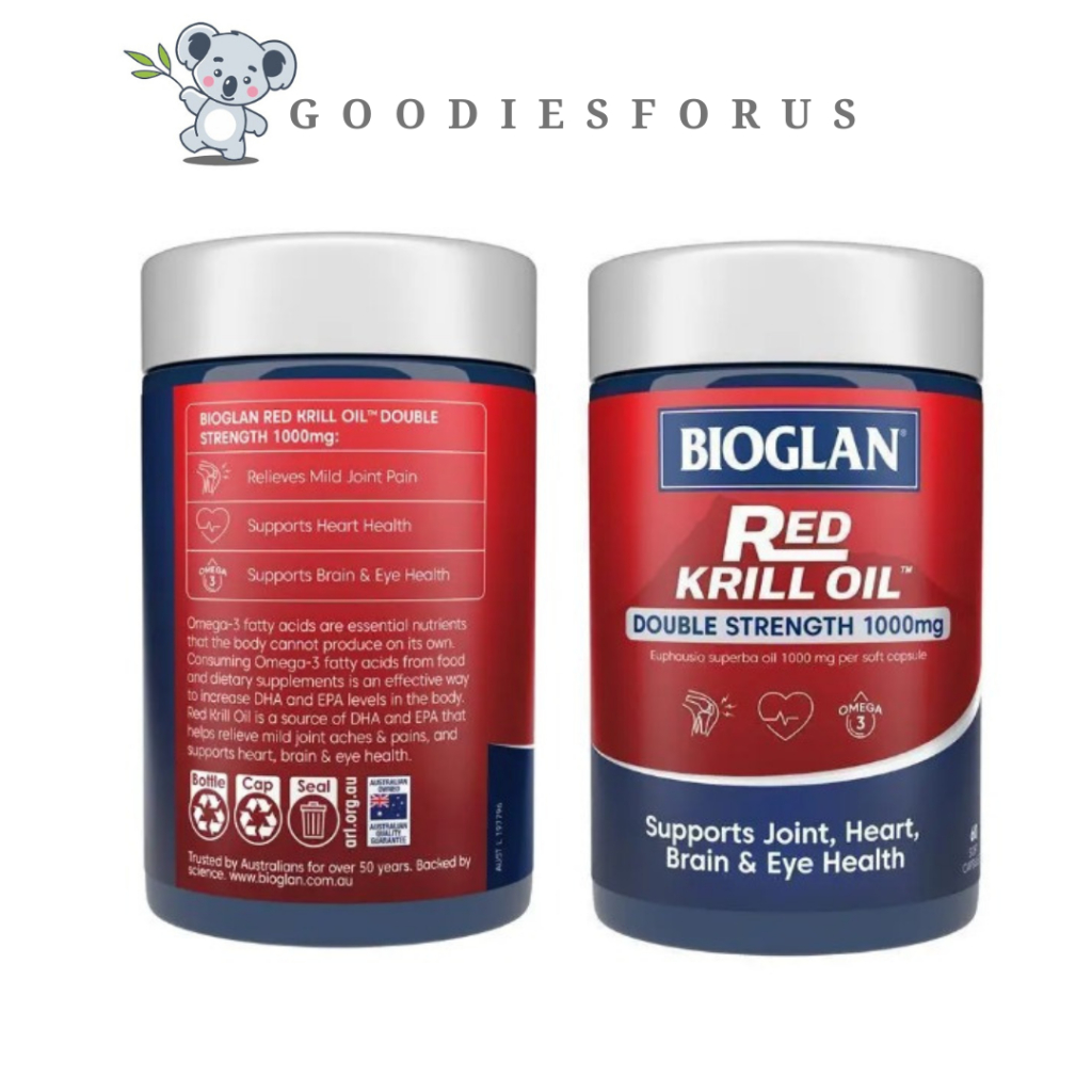 Bioglan Minyak  RED KRILL 1000mg 60 Kapsul Dengan Kekuatan Ganda Untuk Kesehatan Sendi Jantung Otak 