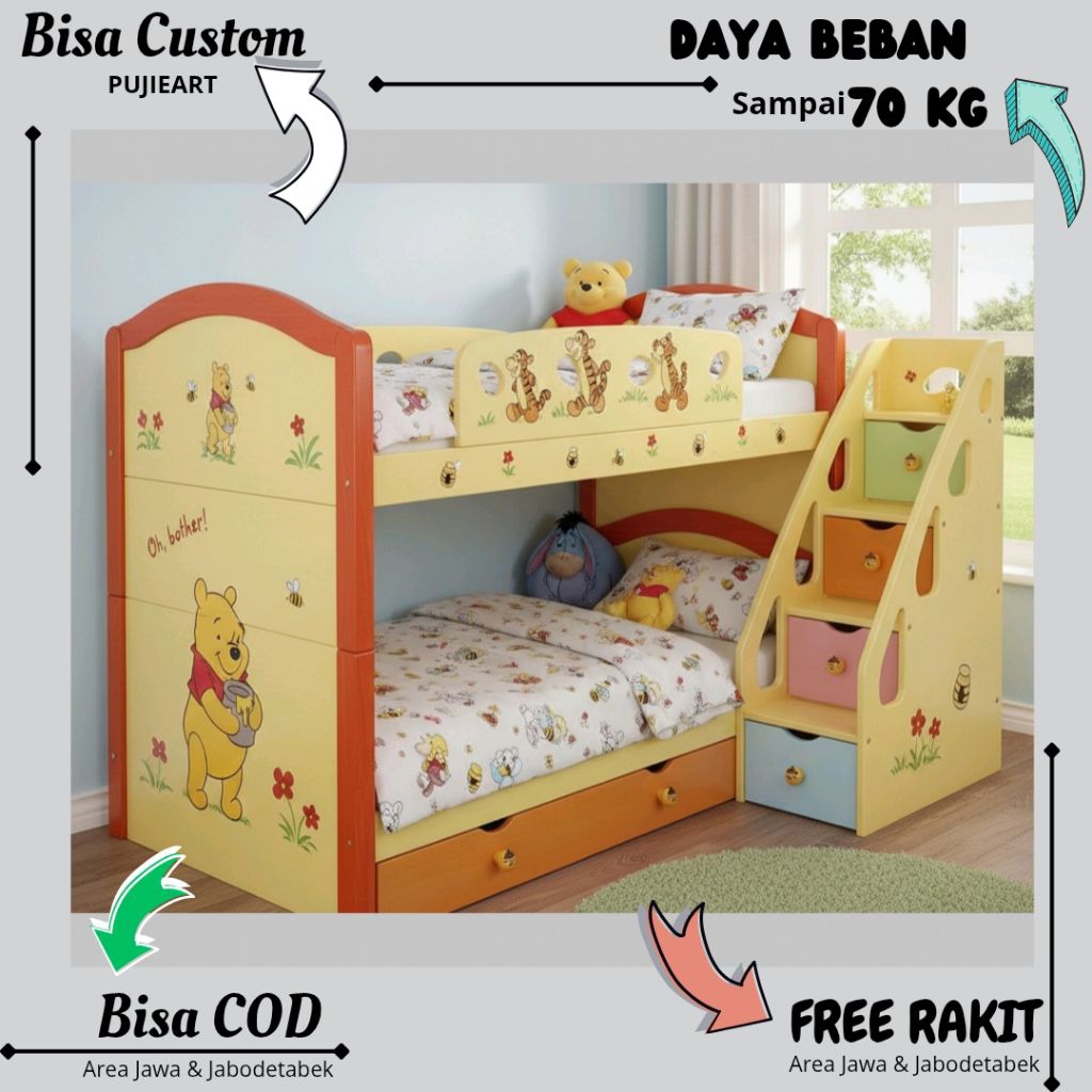 Kasur Tingkat 2 Modern Karakter Winnie The Pooh