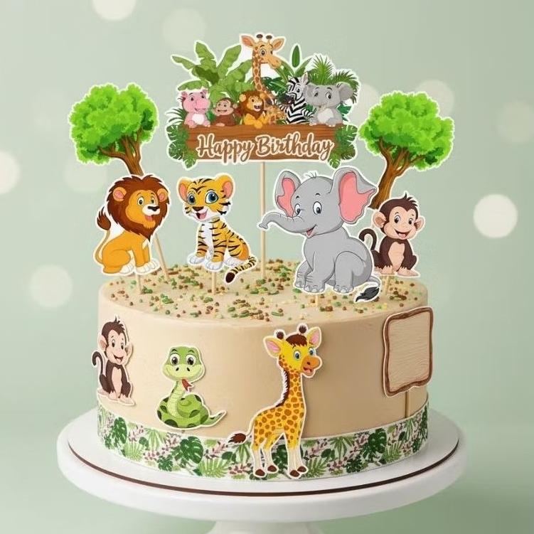 TOPPER ZOO ANIMALS/ Topper Cake Zoo Animals Free Request Nama/ Hiasan cake tema Hewan