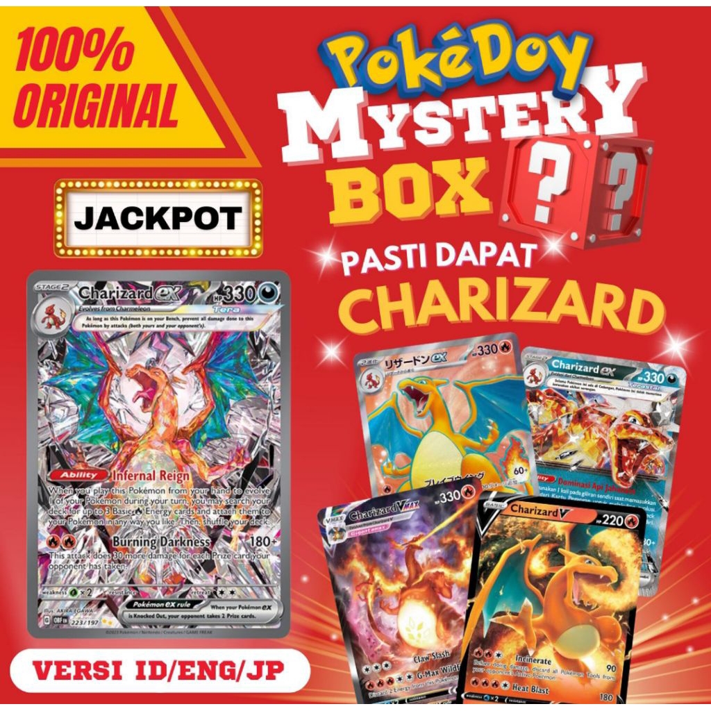 Kartu Pokemon Charizard Mystery Box TCG Card V Ex Vmax SAR SR RR GX Foil Holo Vstar Pack Misteri Pok