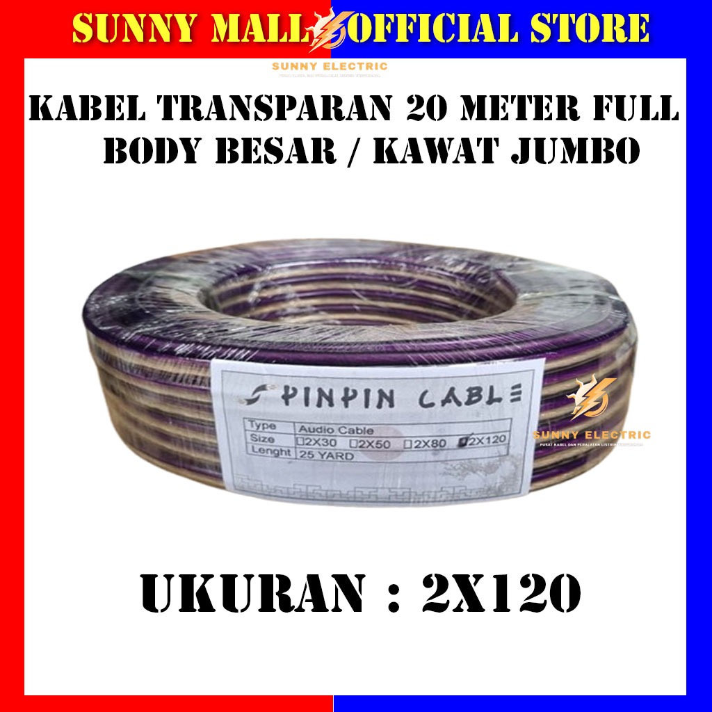 Kabel Listrik Transparan 2x120 Panjang 20 Meter Full/Kabel Transparan Tembaga/kabel audio