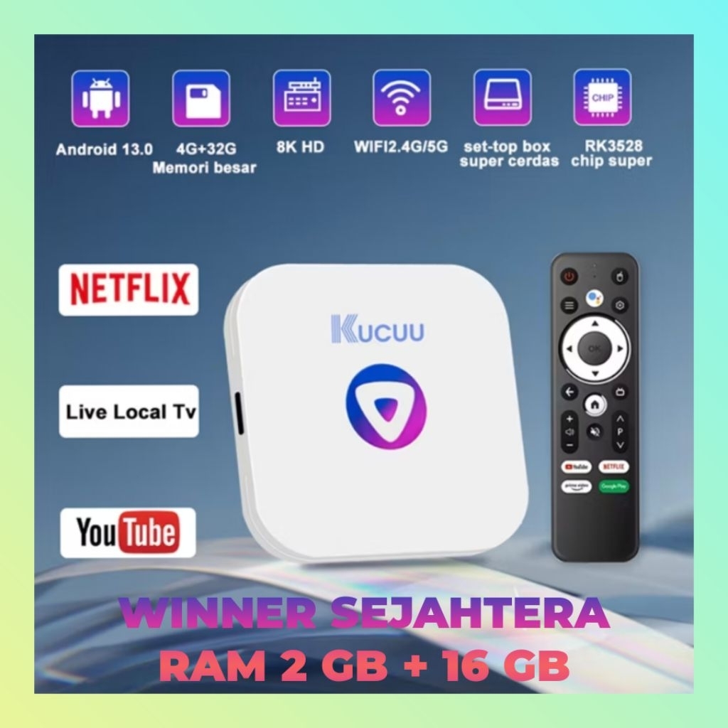Tv Box KUCUU Android 13.0 OS RAM 2GB ROM 16GB Wifi 5G/2.4G Bluetooth Smart Tv Box 8K Ultra HD