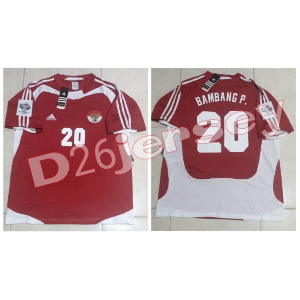 Jersey RETRO Timnas Indonesia Home 2004 / 2005 + Cetak Nama Nameset BAMBANG PAMUNGKAS 20 / Custom su