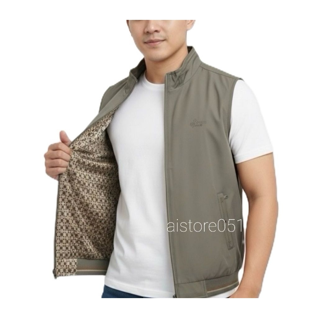 Rompi bolak balik pria sutra mikro banyak kantong