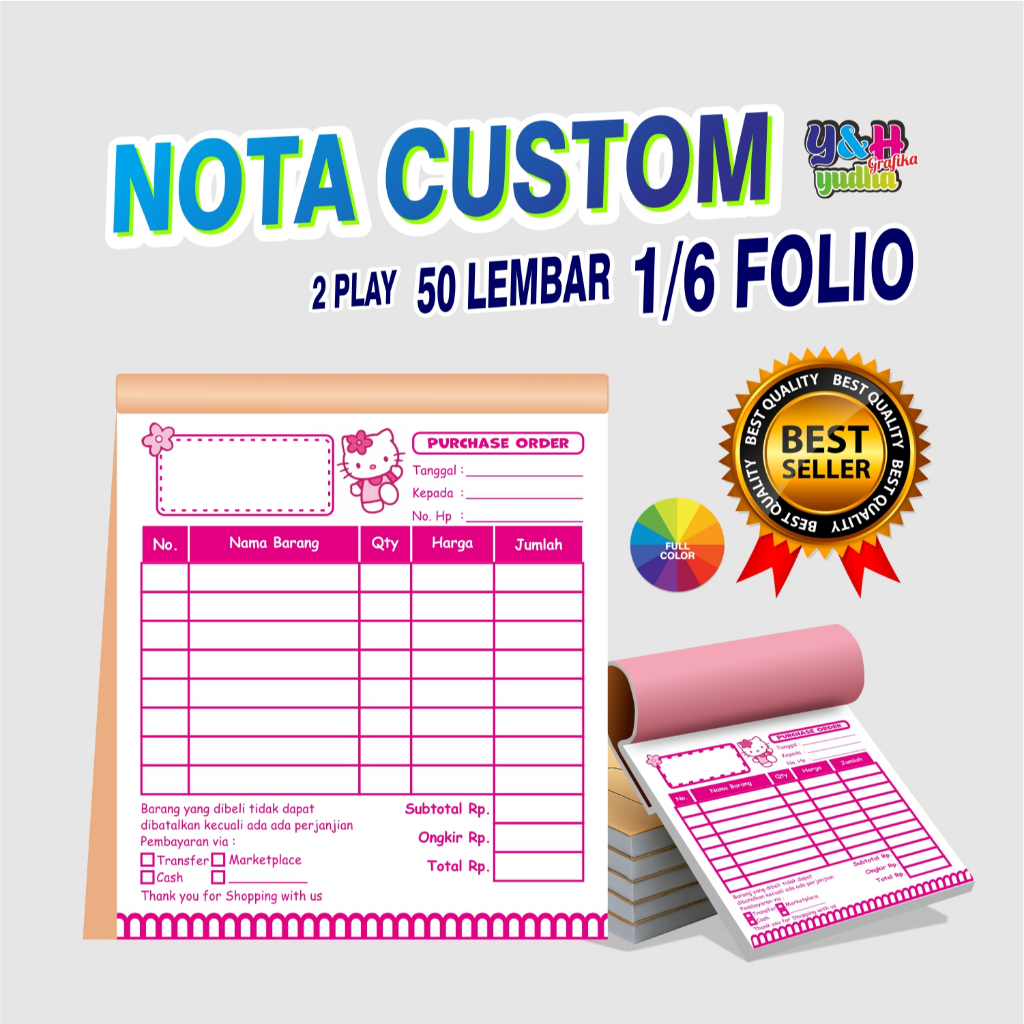 nota custom 1/6 2 ply nota bengkel nota olshop warung nota laundry nota custom y&h yudha grafika