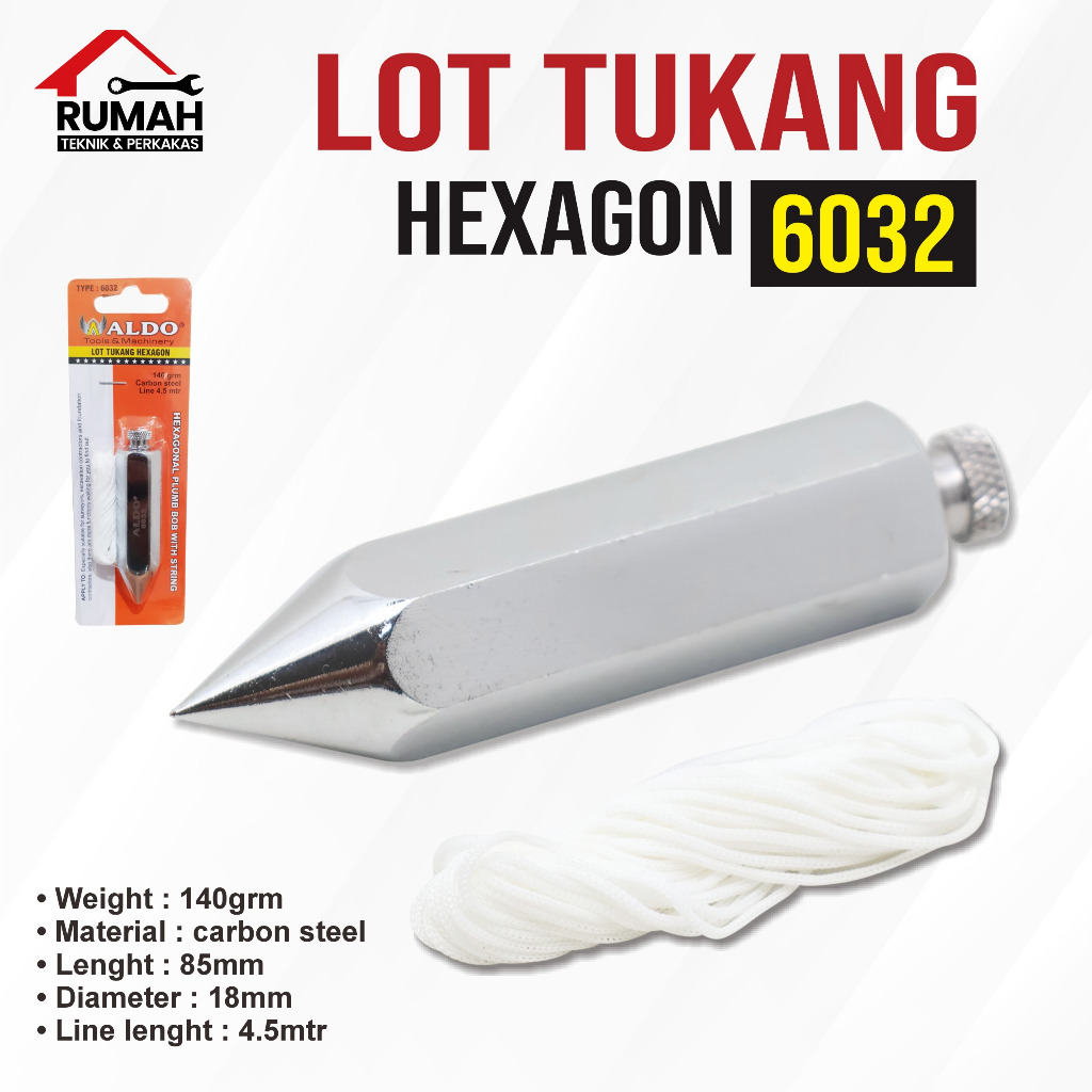 LOT TUKANG HEXAGON 140 GRAM (LT-6032) / Alat Lot Bandul Benang Bangunan Kenur Pemberat Lurus Tembok 