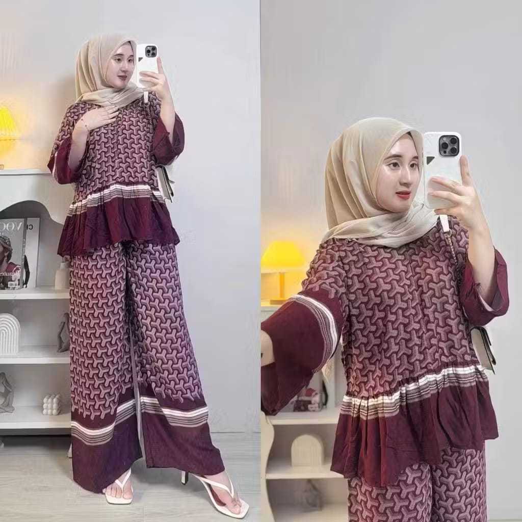 SETELAN RAFFELA SEMI CROP oneset rayon motif lucu celana kulot jumbo busui adem