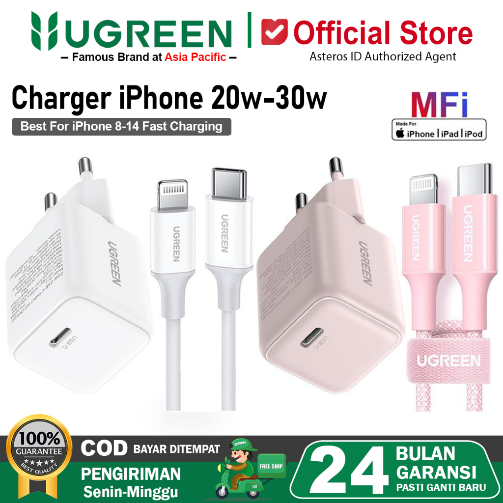 UGREEN Charger GaN N iPhone Lightning MFI PD Type C Fast Charging 20W 30W