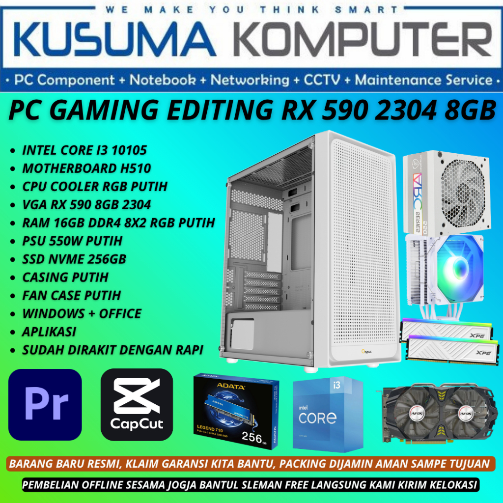 PC Gaming Editing intel Core i3 10105 VGA RX590 RX 590 2304 16GB RAM