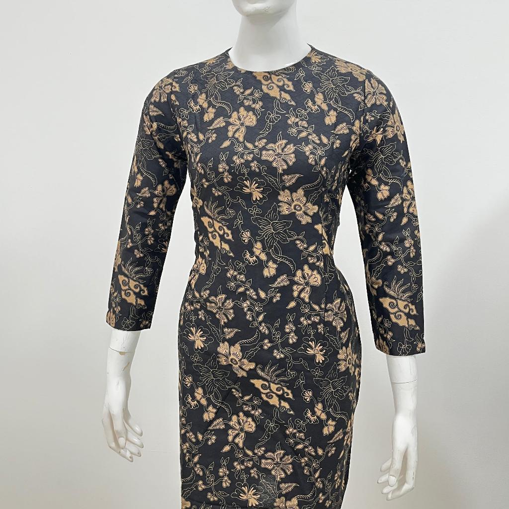 (SALE) Batik Bali Lestari Midi Dress Hitam Lengan Panjang