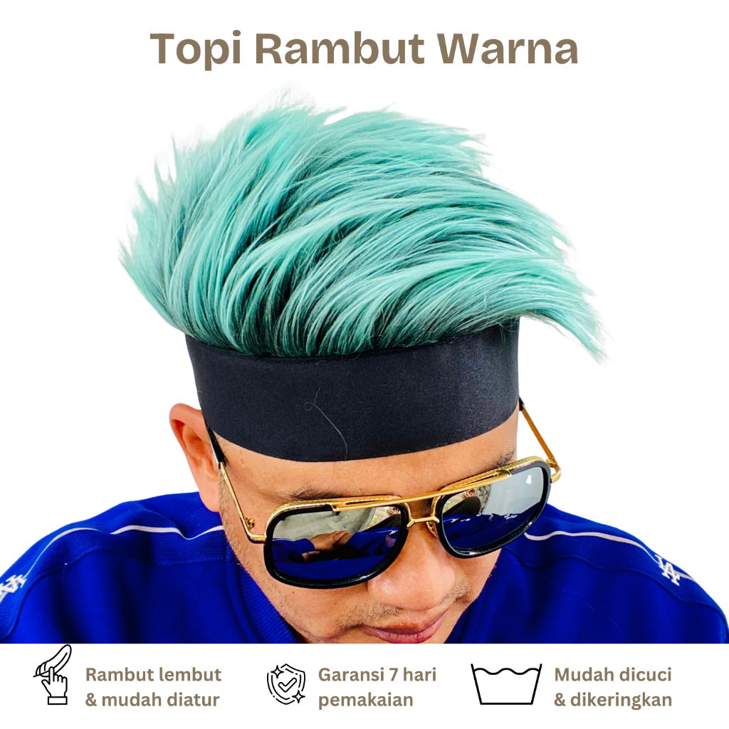 Topi Rambut Palsu Pria Dewasa, Topi Wig, Rambut Palsu Pria, Wig Cosplay