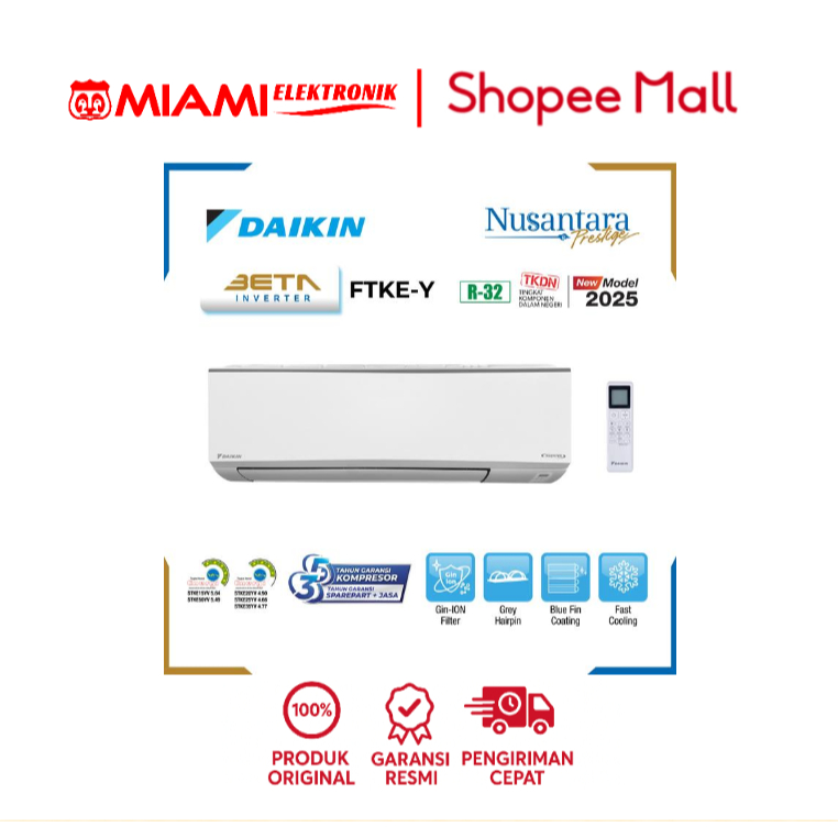 DAIKIN FTKE15YV14 FTKE20YV14 FTKE25YV14 FTKE35YV14 FTKE50YV14 AC SPLIT 1/2 PK PK BETA INVERTER
