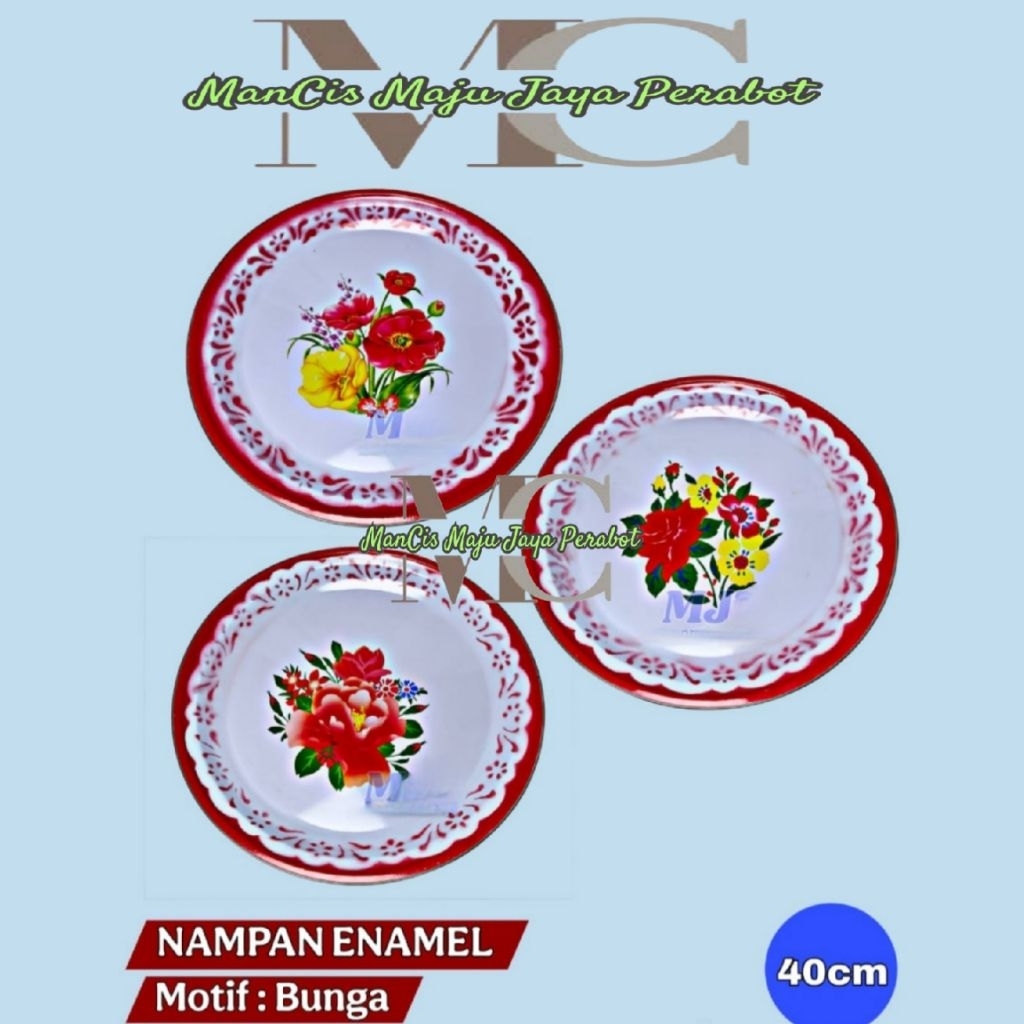 Nampan sangjit ukuran 36 CM 40 CM nampan jadul nampan enamel motif bunga merah loyang bulat nampan s
