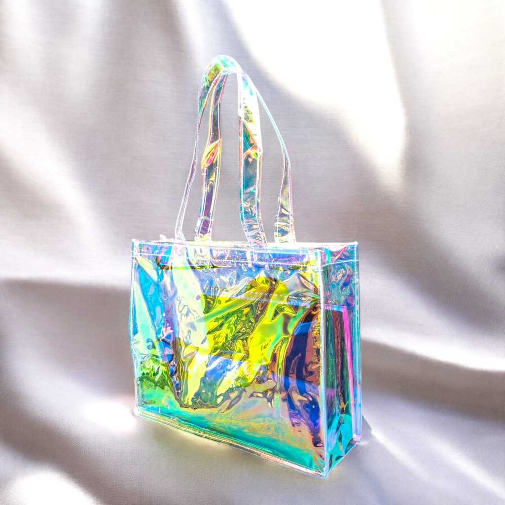 Tas Tote bag - Tas Mika - Tas Hologram Wanita - Totebag PVC Tebal size 35 x 12 x 27 Cm