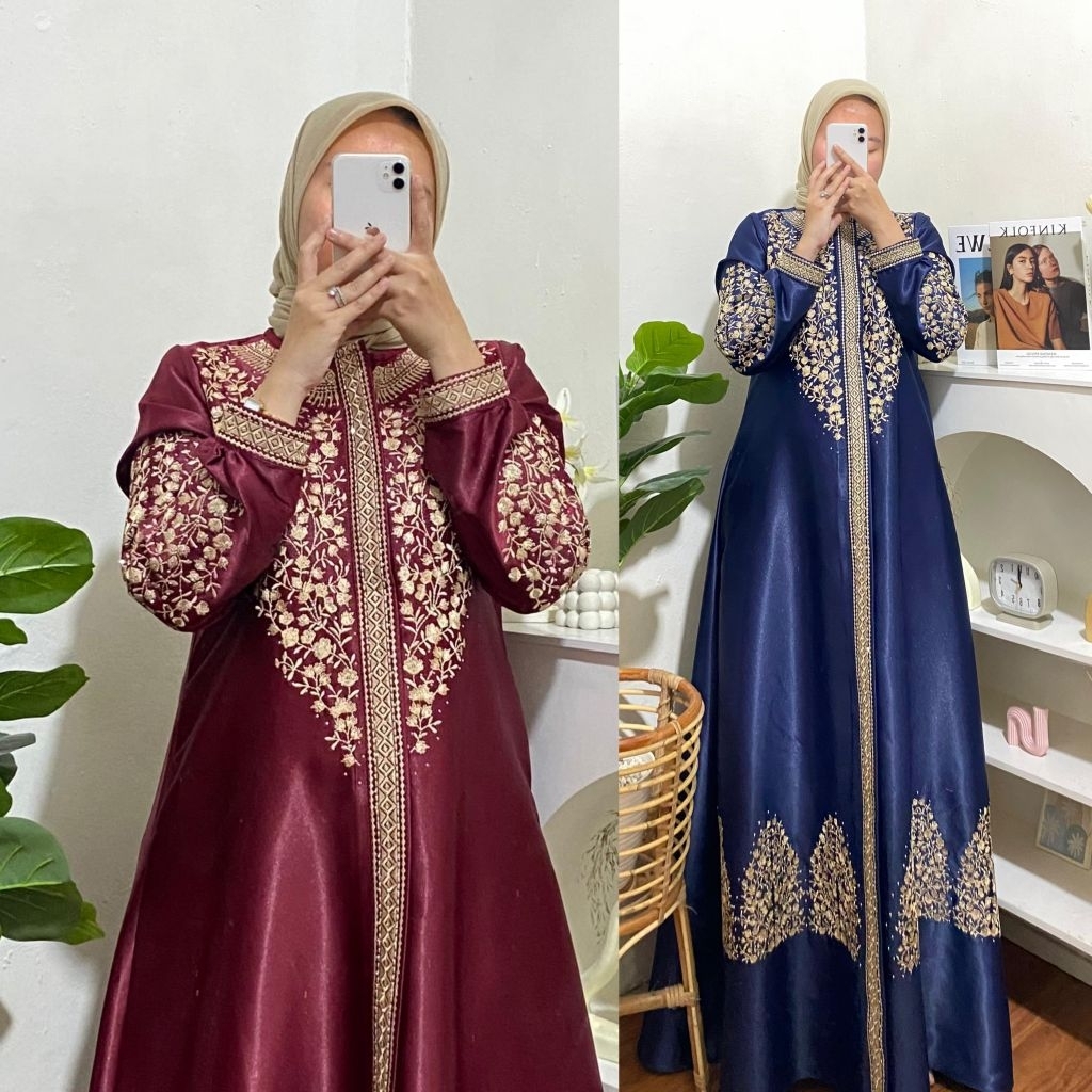 Gamis muslimah/gamis bordir/gamis lebaran viral 2026 bahan satin kristal bordir mewah  dan elegan