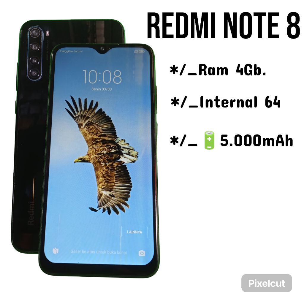 Hp Redmi not 8. Ram4/64Gb. murah siap pake.