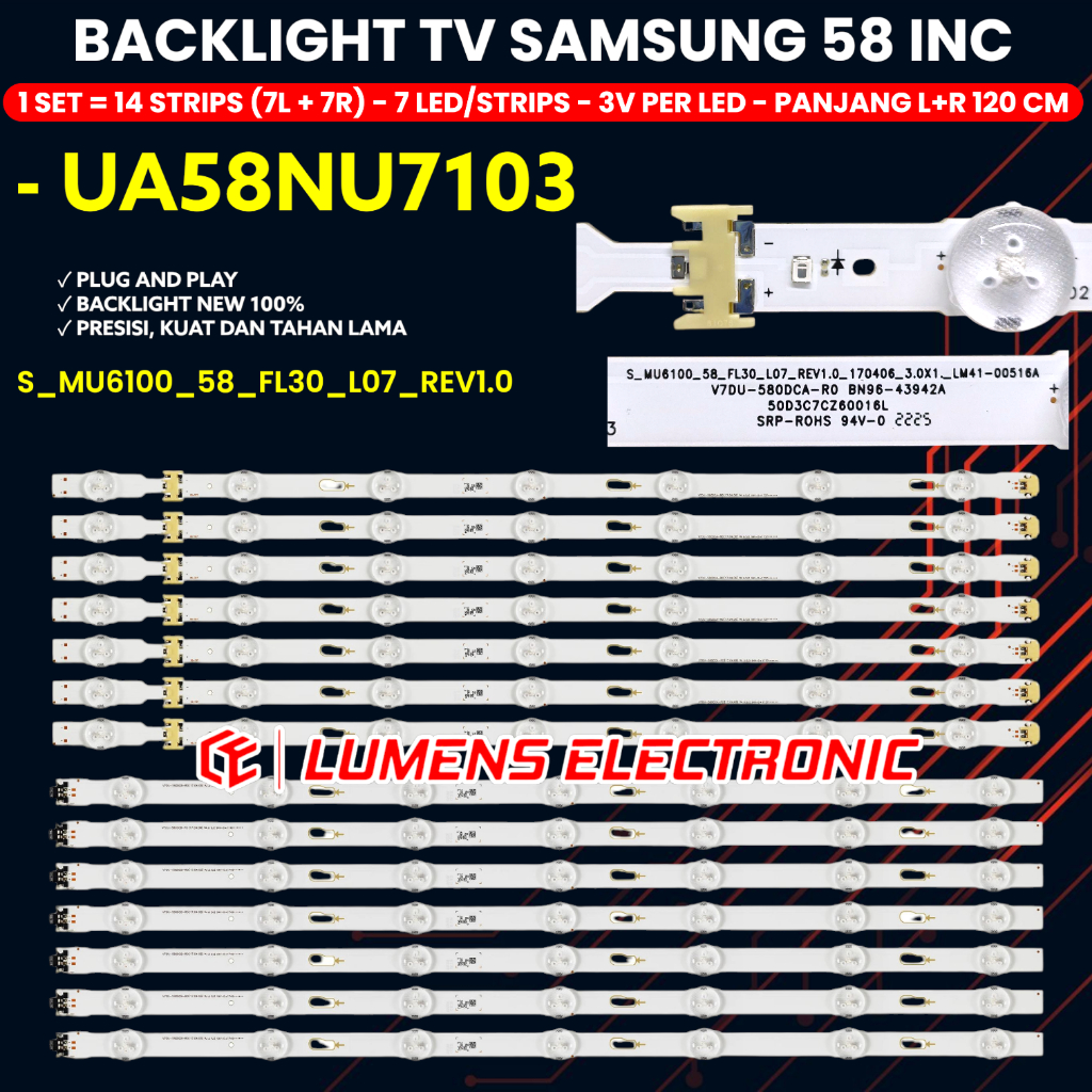 BACKLIGHT TV SAMSUNG 58 INCH UA58NU7103 58NU7103 UA58NU7103K LAMPU BL LED 58NU UA-58NU7103K 3V