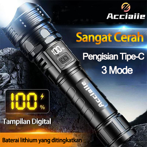 Acciaiie Senter Led Super Terang Jarak Jauh 1 Km Zoom Lampu Senter Super Terang Ringan Tahan