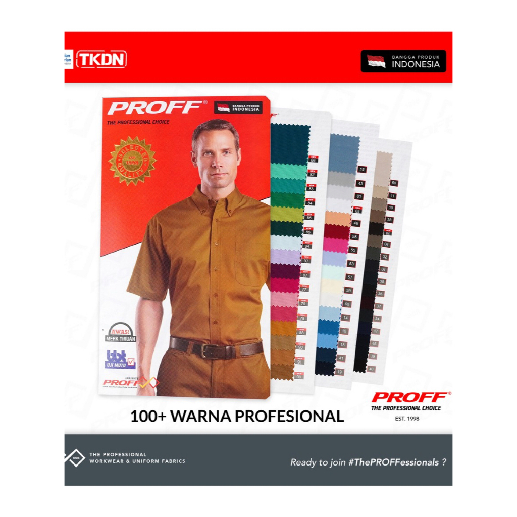 Kain Premium PROFF ® The Professional Choice 100 + WARNA | By PROFF Indonesia (Per 0.5 yard)