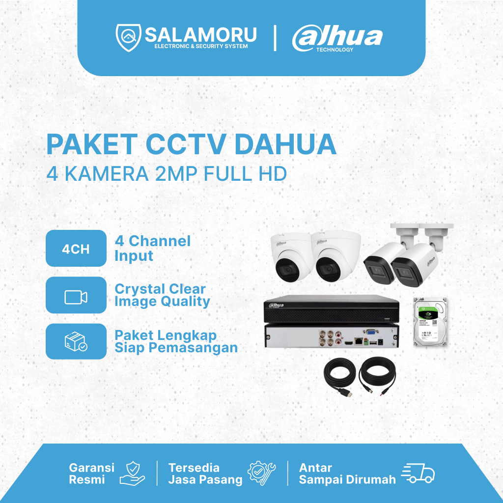 Paket CCTV 4 Channel 4 Kamera Dahua 2MP Siap Pasang