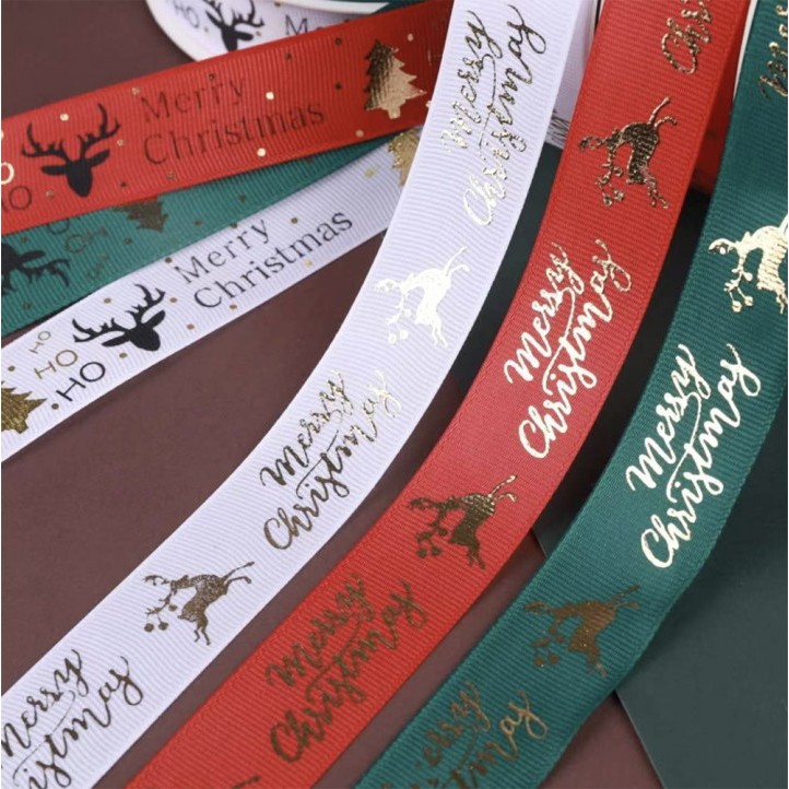 Yeraya Pita Roll Natal Motif Merry Christmas Rusa Meteran 2,5cm pita roll kain pita roll hias pita d