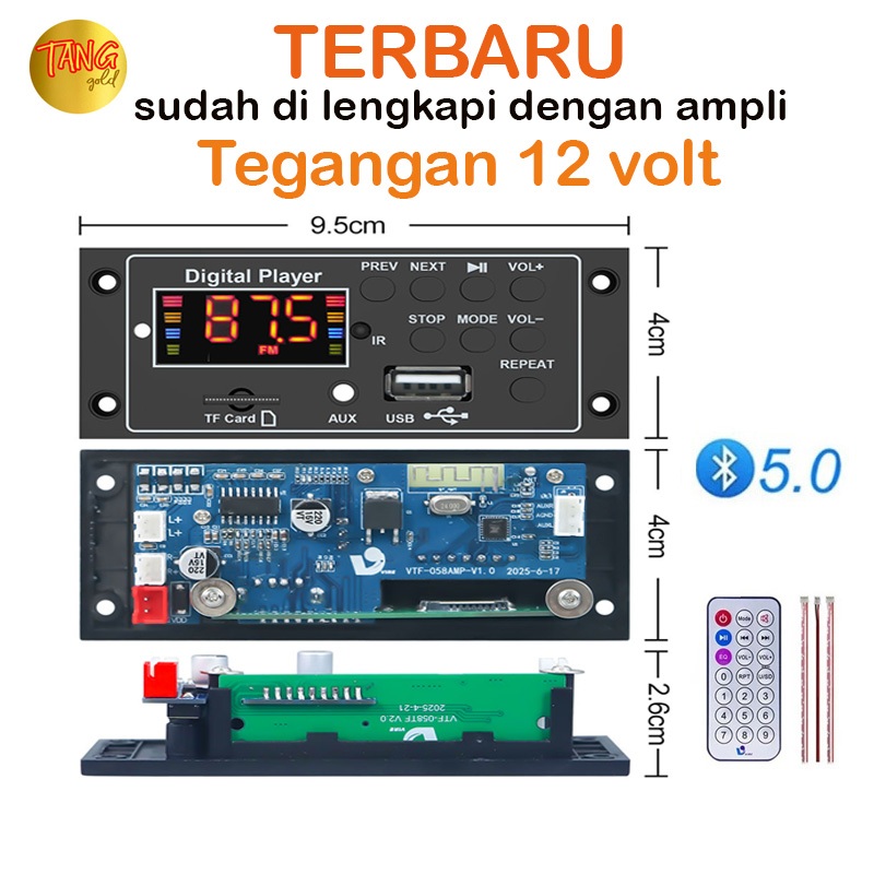 kit modul MP3 di lengkapi amplifier Digital Player Modul DC 12V Bluetooth 5.3 USB Mp3 amplifer Board
