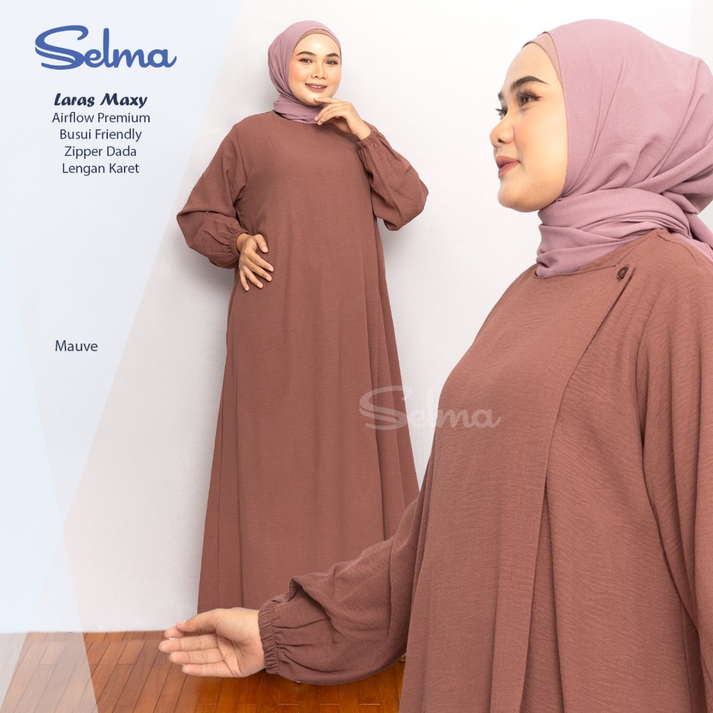 SELMA label- Laras Maxy Gamis Polos Zipper depan /Gamis Polosan Jumbo