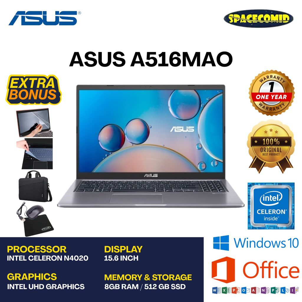 ASUS A516MAO [INTEL CELERON N4020] 8GB RAM | 512GB SSD | 15.6INCH | FREE ACC