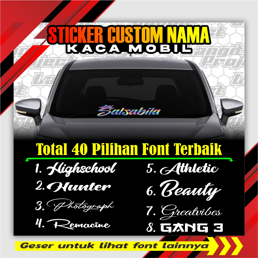 STIKER CUSTOM NAMA KACA MOBIL