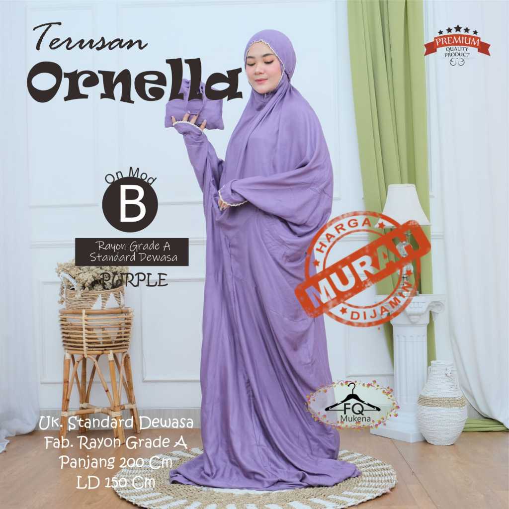 Mukena Terusan Ornella Original FQ Mukena Jumbo Dewasa Bahan Rayon Grade A Premium Adem Panjang 200 