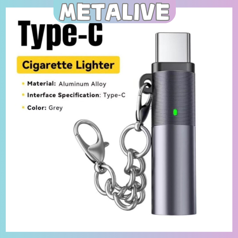 Portable Type-C Electric Lighter Aluminium Pemantik Elektronik Korek Api Mini Tanpa Gas & Tanpa Char