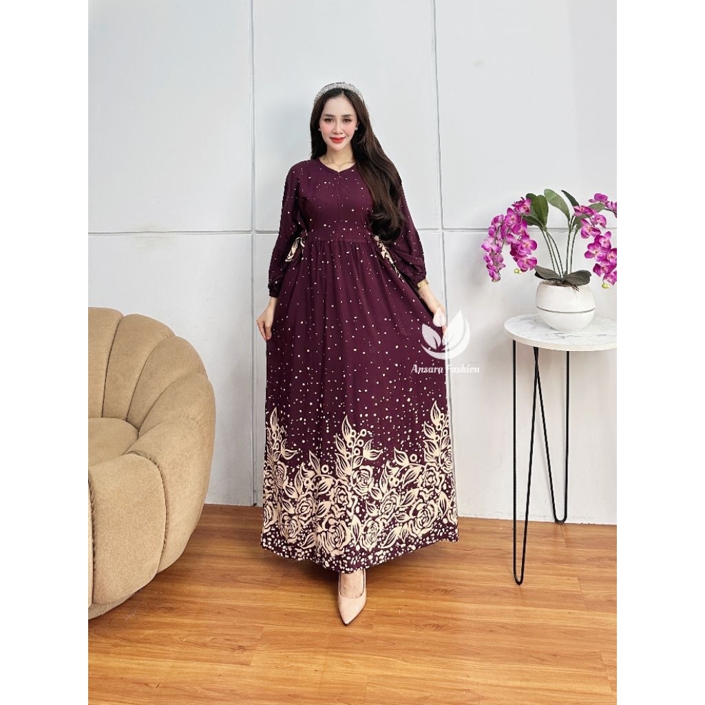 Gamis Florin Dress Rayon Premium Lengan Balon Busui Friendly LD 120 Lengan Panjang Homedress Tebal A