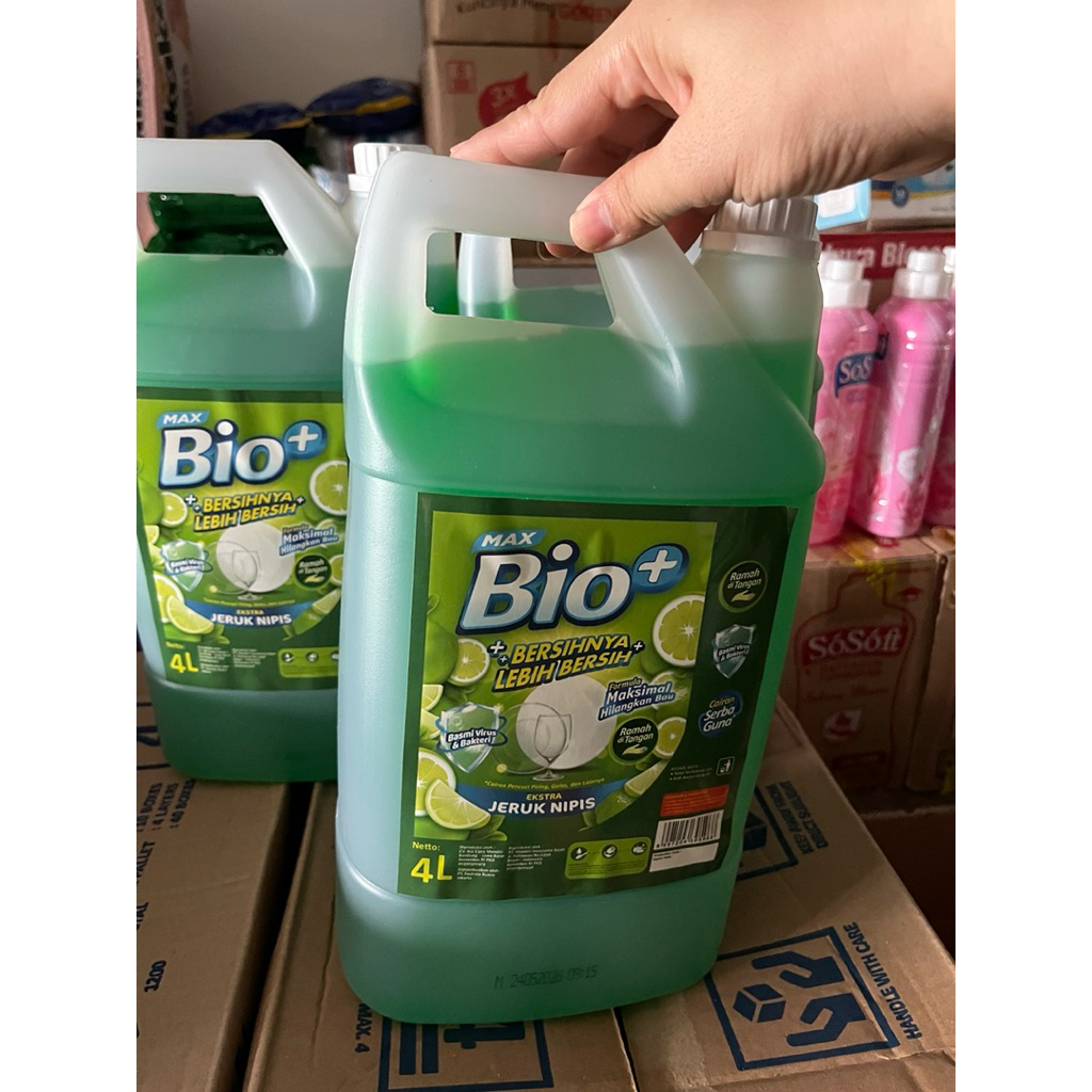 Max Bio+ 4 liter Sabun Cuci Piring isi 4 dirigen / 1 Karton / Dus