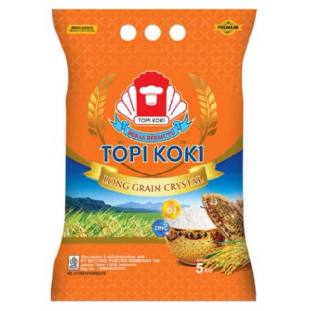Topi Koki Beras Bulir Panjang Kristal 5 kg Beras Topi Koki