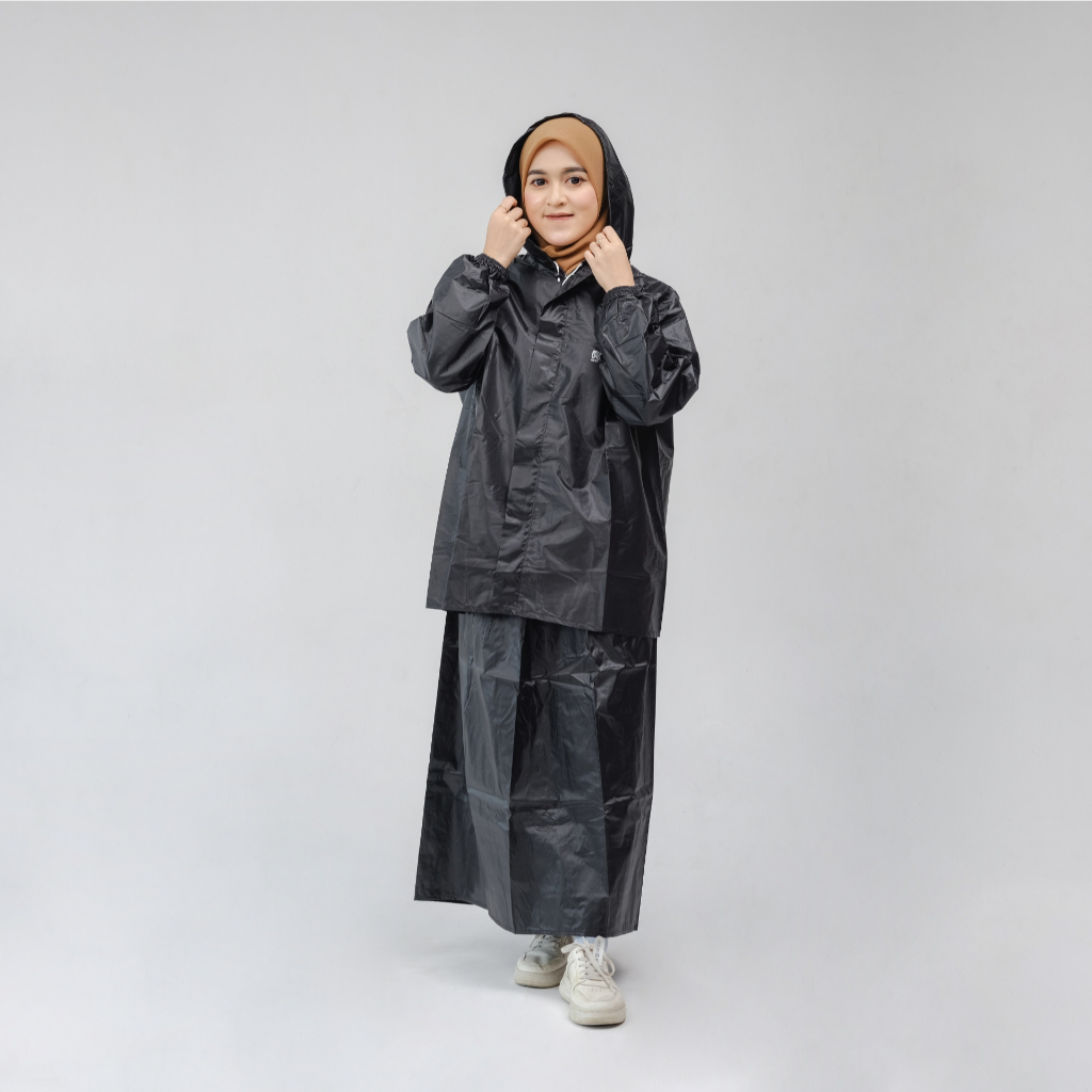 Jas Hujan Wanita Rok Mantel Hujan Setelan Baju Dan Rok Dewasa By Pamor HITAM
